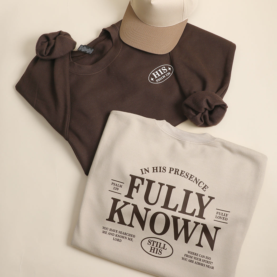 Fully Known Psalm 139 graphic sweatshirt shown in all color options