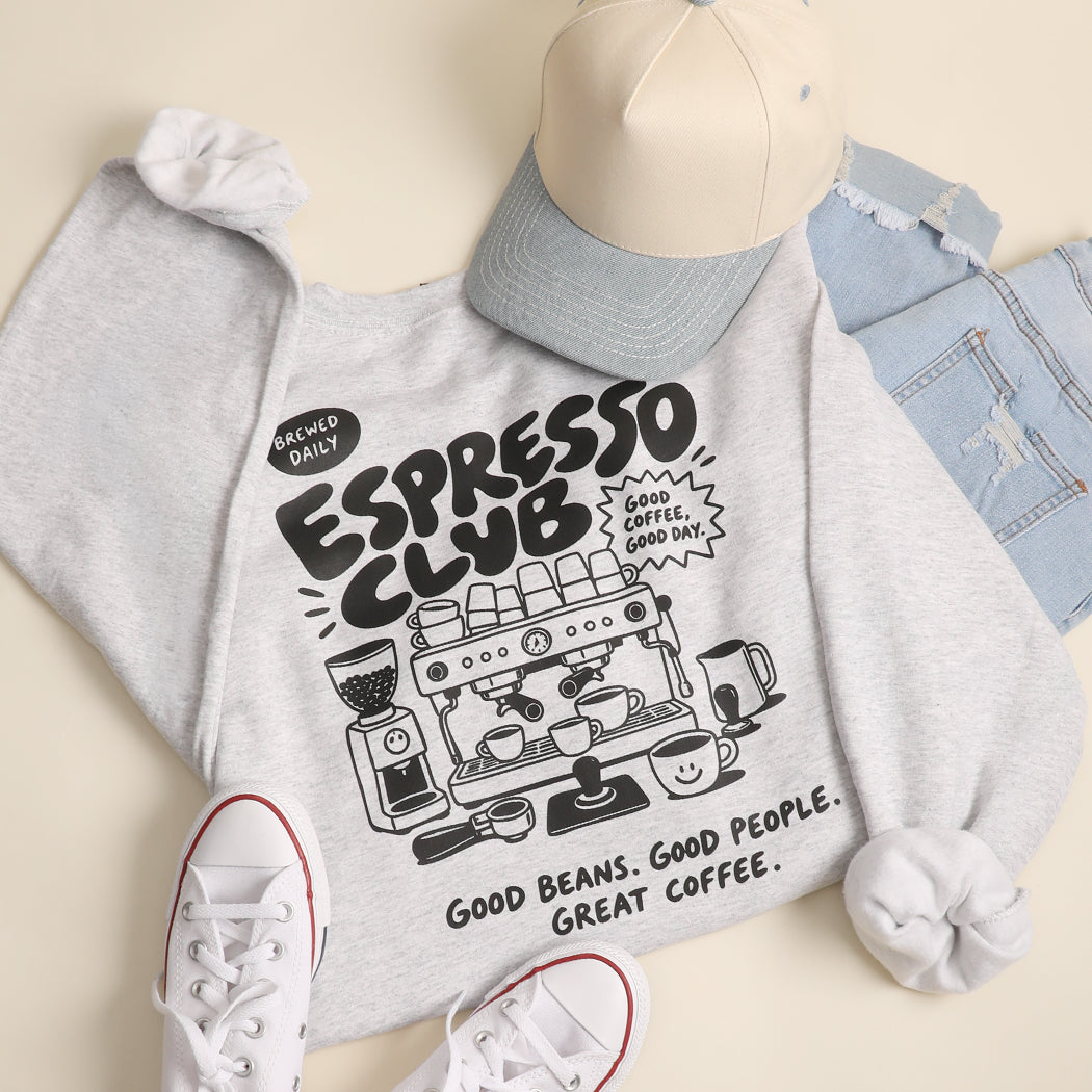 Espresso Club graphic sweatshirt in ash grey