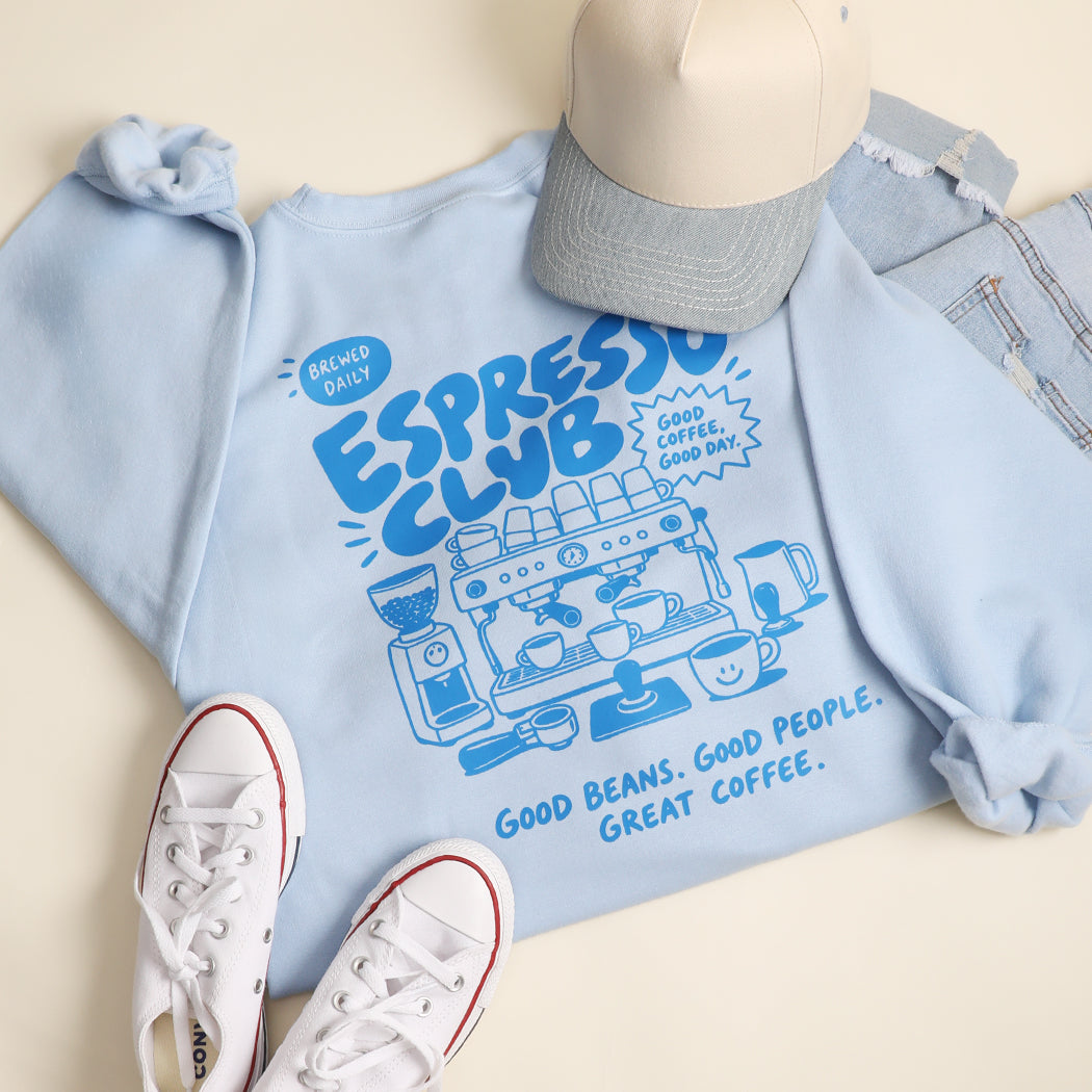 Espresso Club graphic sweatshirt in light blue