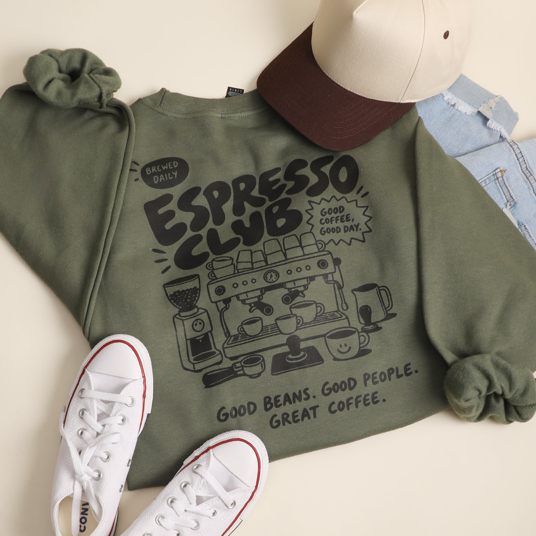 Espresso Club graphic sweatshirt in military green