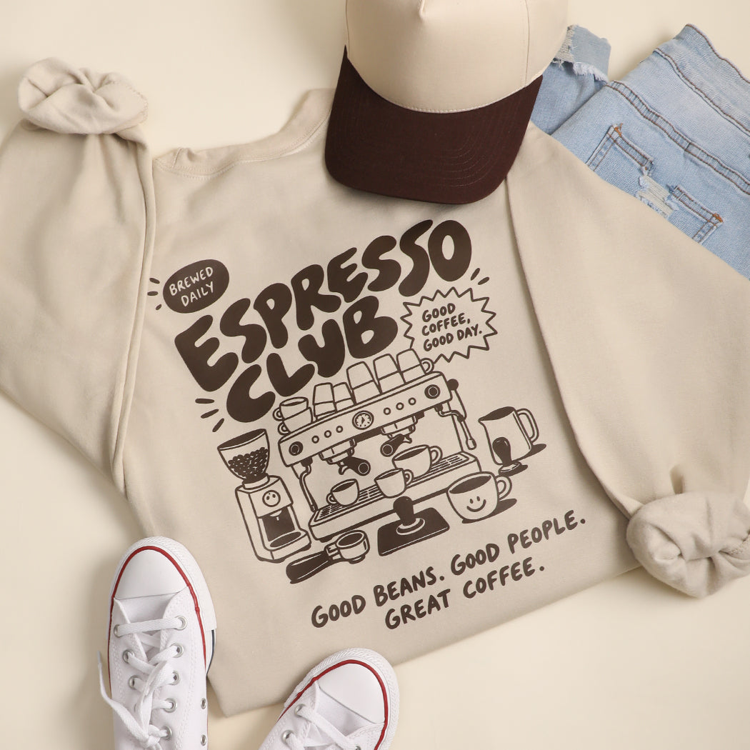 Espresso Club graphic sweatshirt in sand