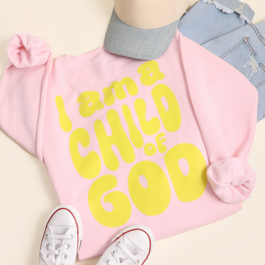 I Am A Child Of God graphic sweatshirt in light pink