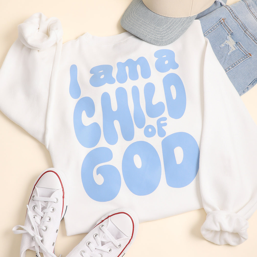 I Am A Child Of God graphic sweatshirt in white