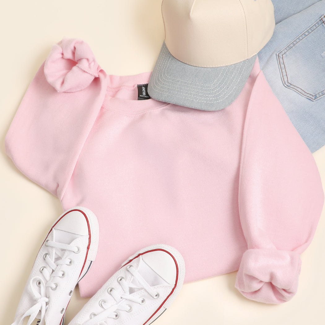 Made To Worship Him graphic sweatshirt in light pink, back view