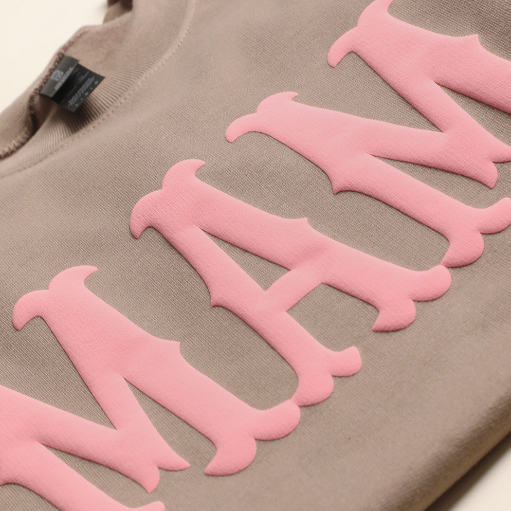 Mama bold puff midweight sweatshirt in brown savana, back view