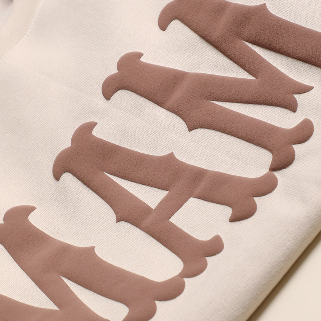 Mama bold puff midweight sweatshirt in sand, back view