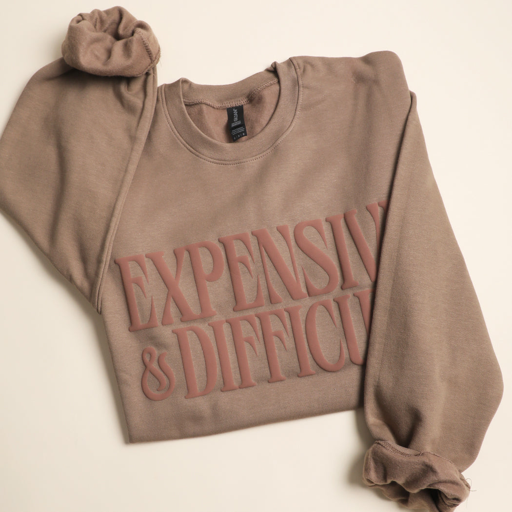 Expensive & Difficult puff sweatshirt in brown savana, front view