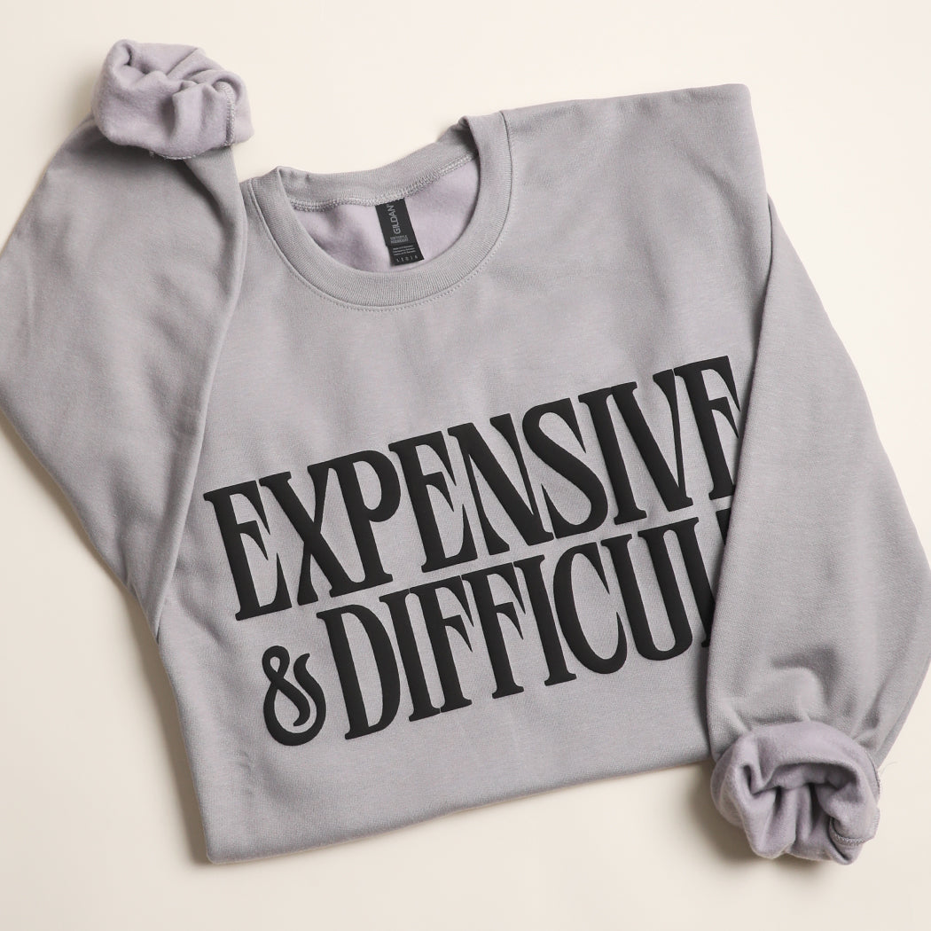 Expensive & Difficult puff sweatshirt in cement, front view