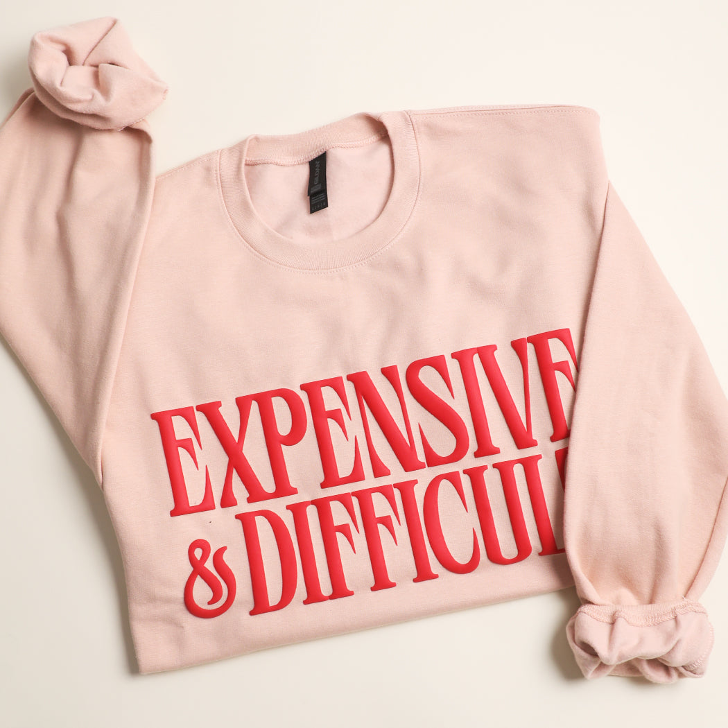 Expensive & Difficult puff sweatshirt in dusty rose, front view
