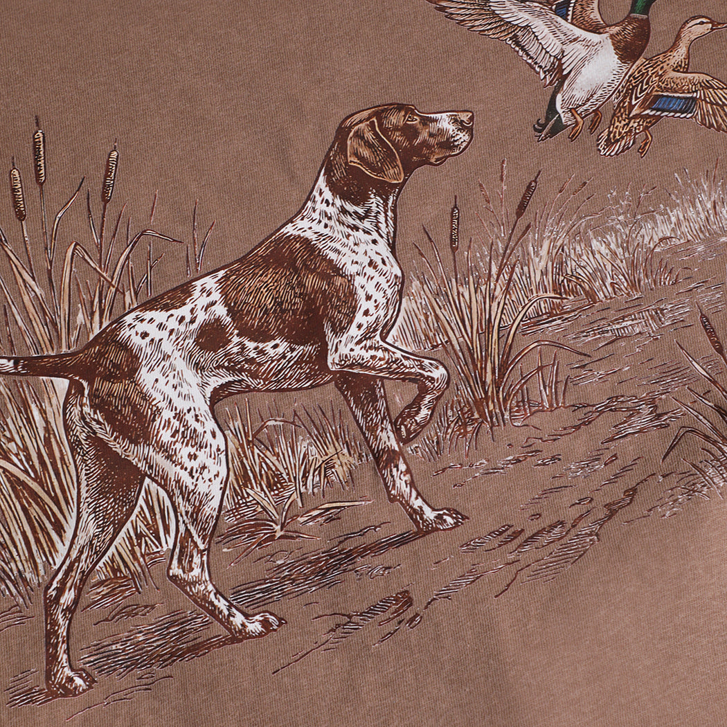 Vintage Hunting Dog Duck garment-dyed t-shirt in espresso, detail view
