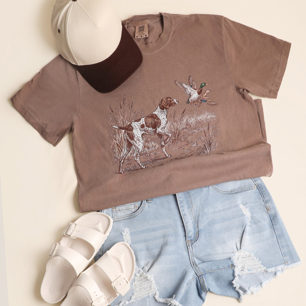 Vintage Hunting Dog Duck garment-dyed t-shirt in espresso