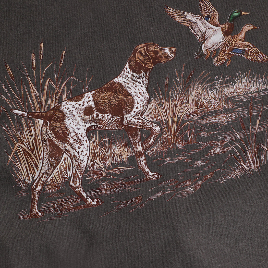 Vintage Hunting Dog Duck garment-dyed t-shirt in pepper, detail view