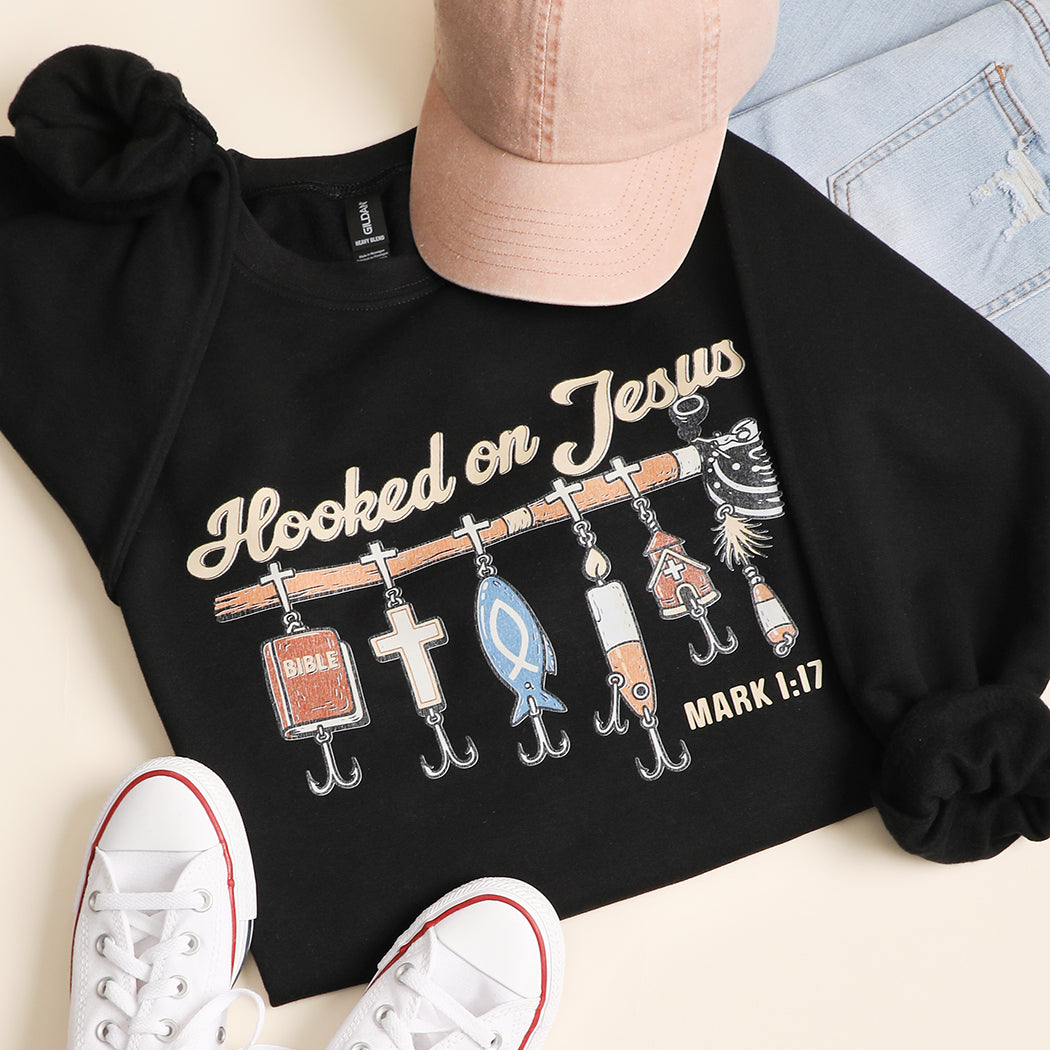Hooked on Jesus graphic sweatshirt in black