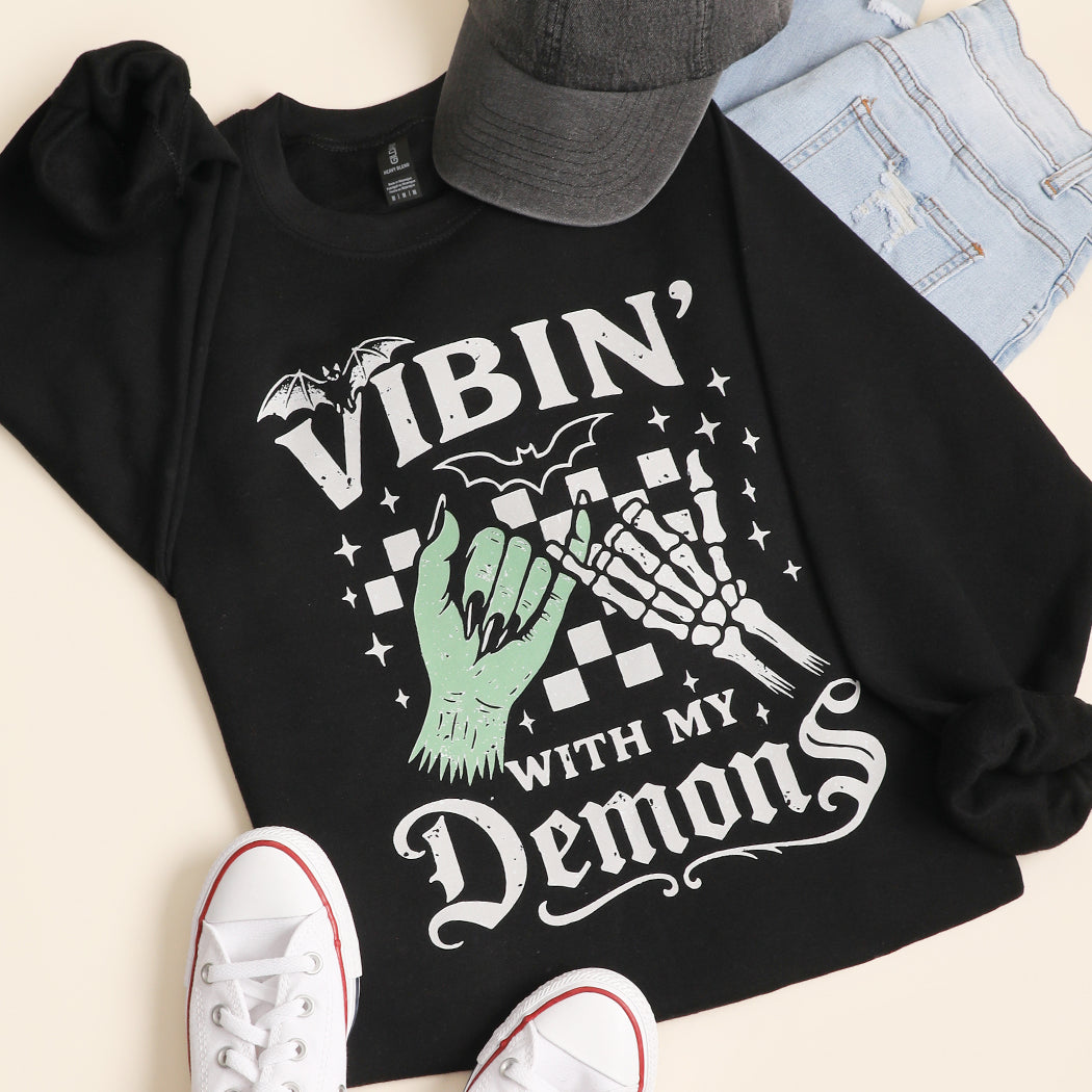 Vibin' With My Demons graphic sweatshirt in black