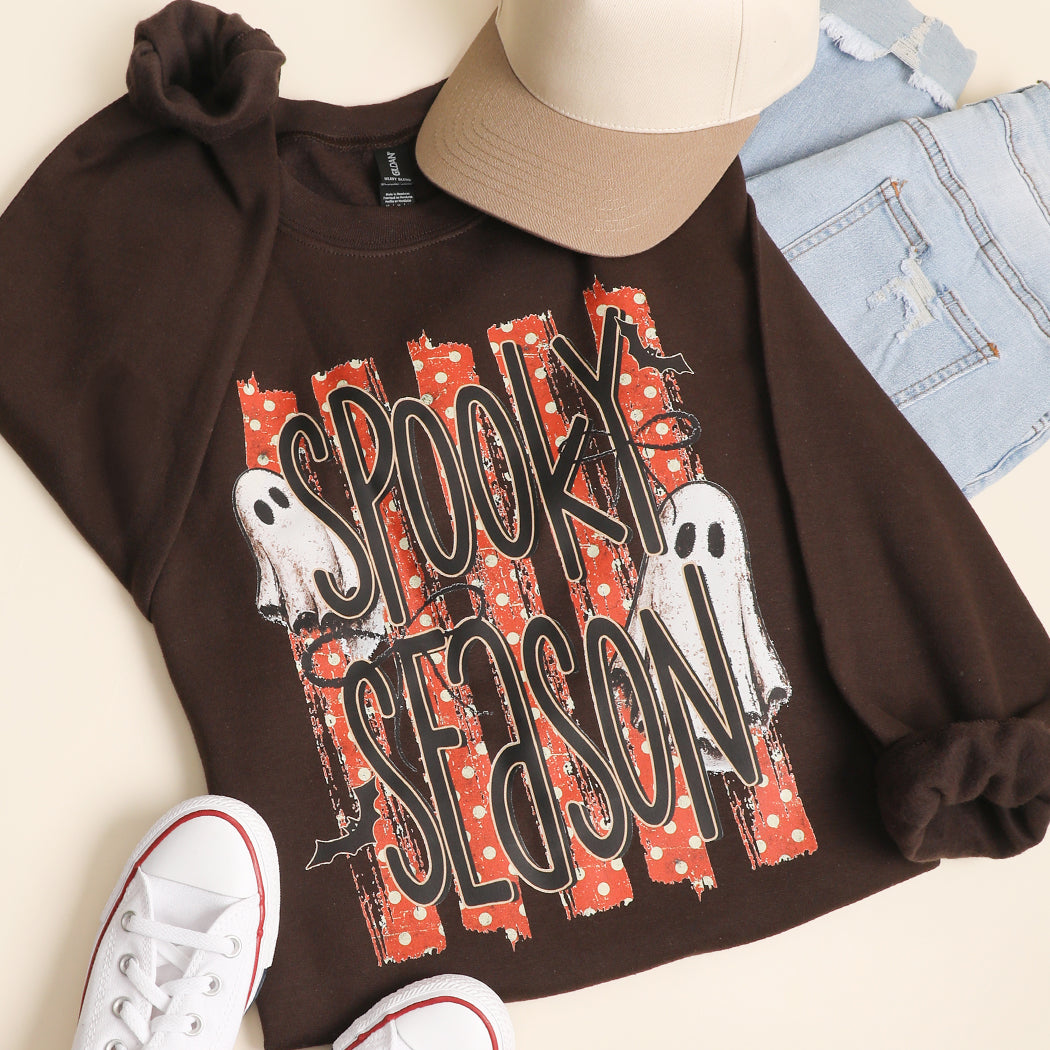 Spooky Season ghost graphic sweatshirt in dark chocolate