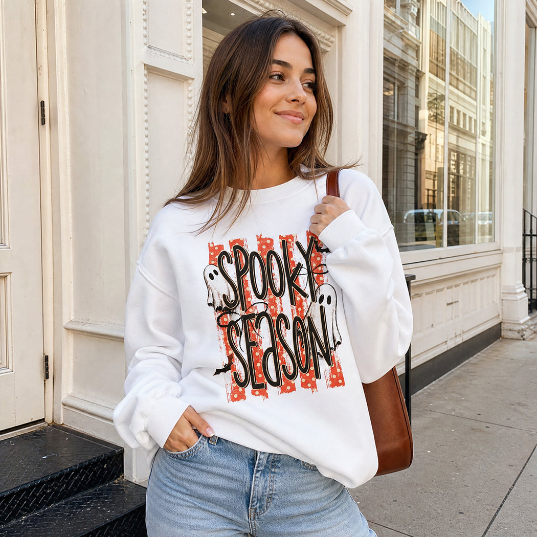Spooky Season ghost graphic heavyweight sweatshirt, front view