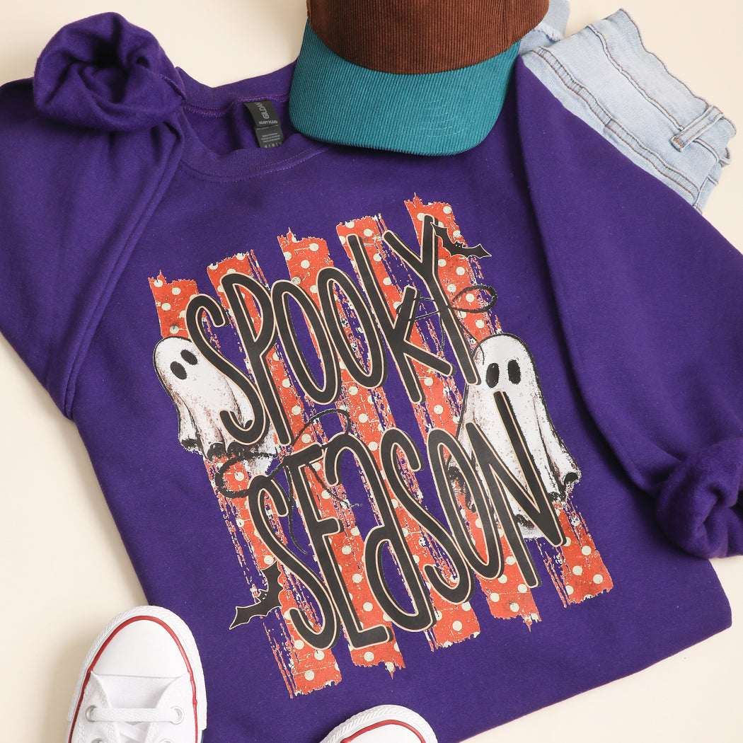 Spooky Season ghost graphic sweatshirt in purple
