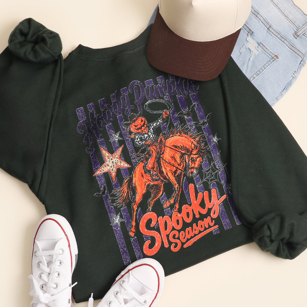 Howdy Pumpkin western graphic sweatshirt in black