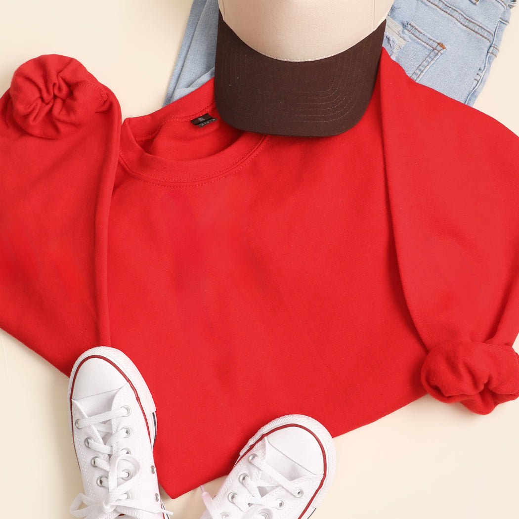 Howdy Pumpkin western graphic sweatshirt in red, back view