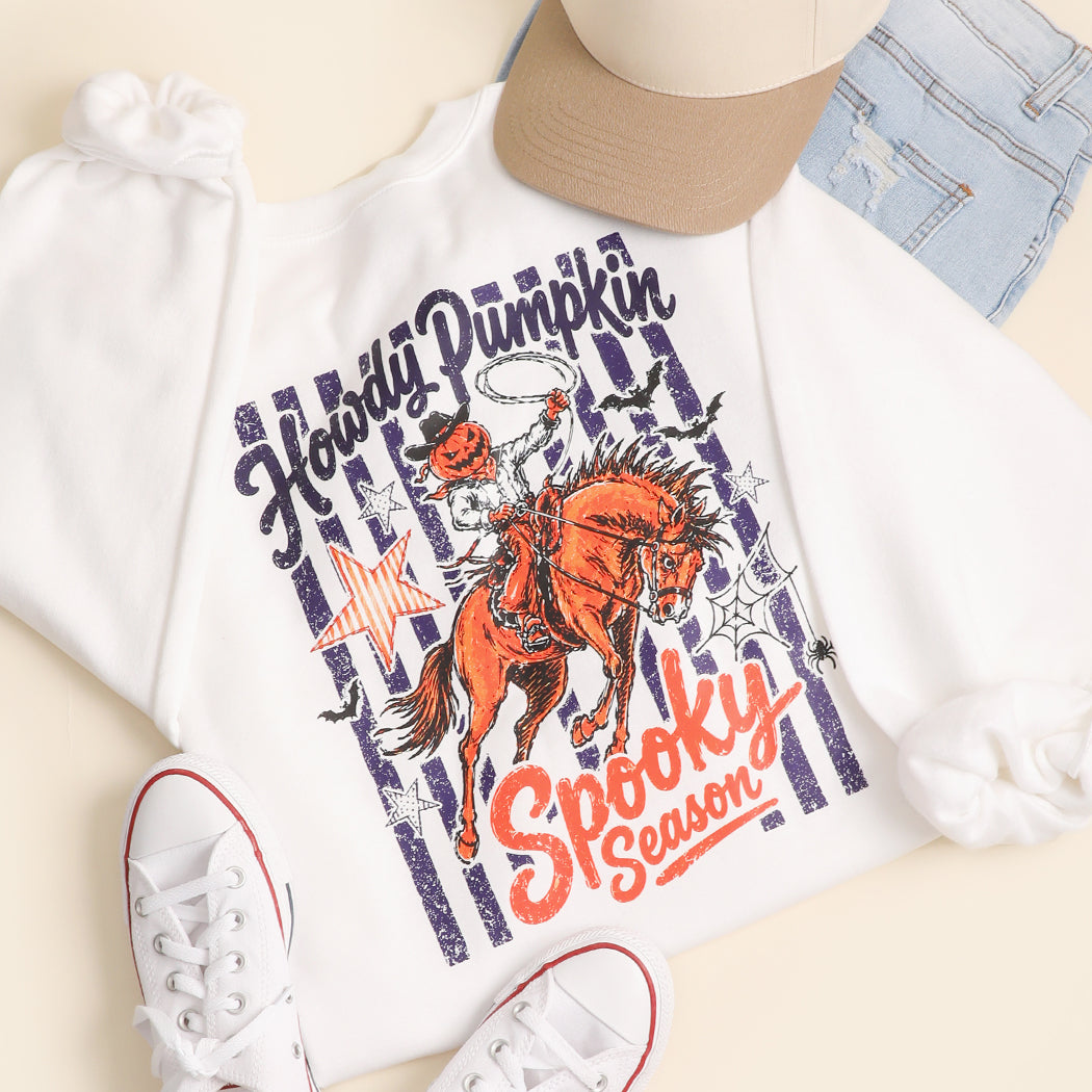 Howdy Pumpkin western graphic sweatshirt in white