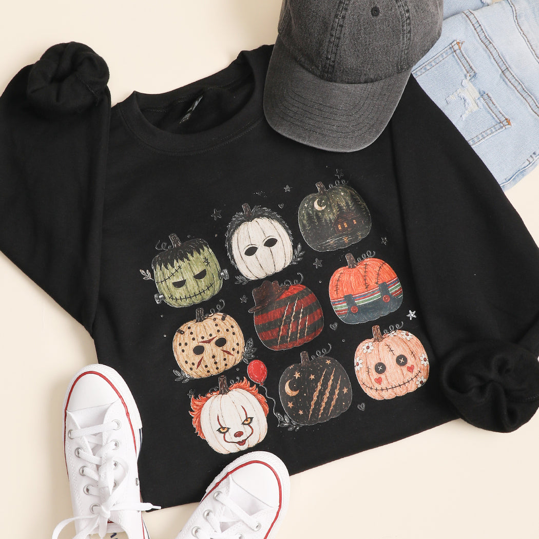 Halloween Horror Pumpkins graphic sweatshirt in black