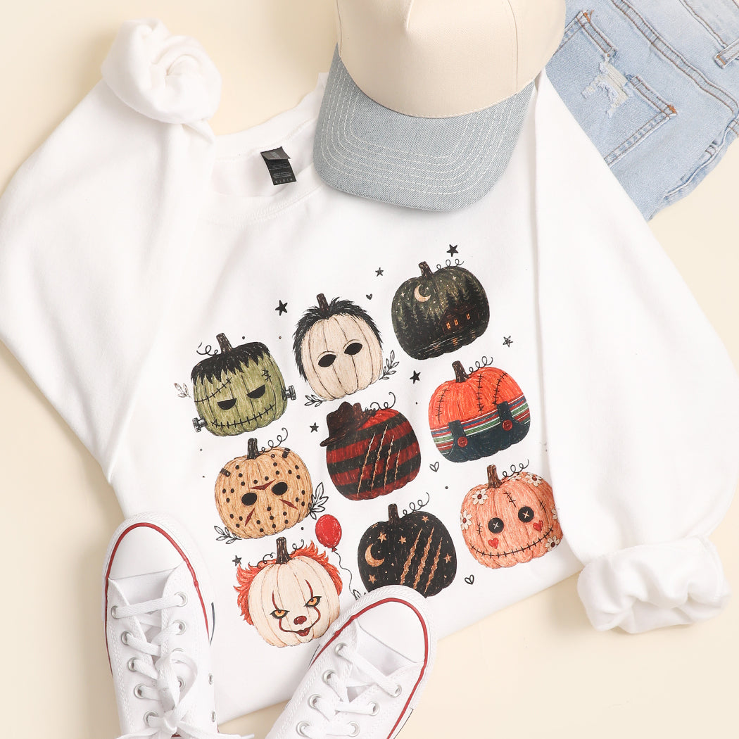 Halloween Horror Pumpkins graphic sweatshirt in white