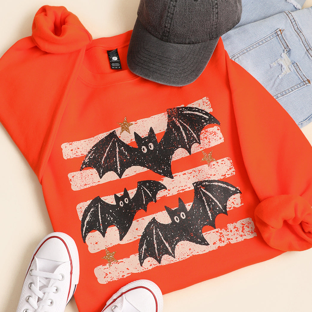 Halloween Bats striped graphic sweatshirt in orange