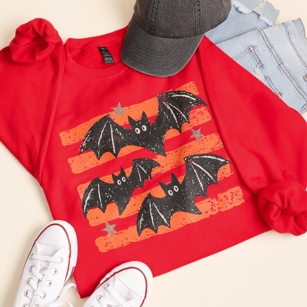 Halloween Bats striped graphic sweatshirt in red