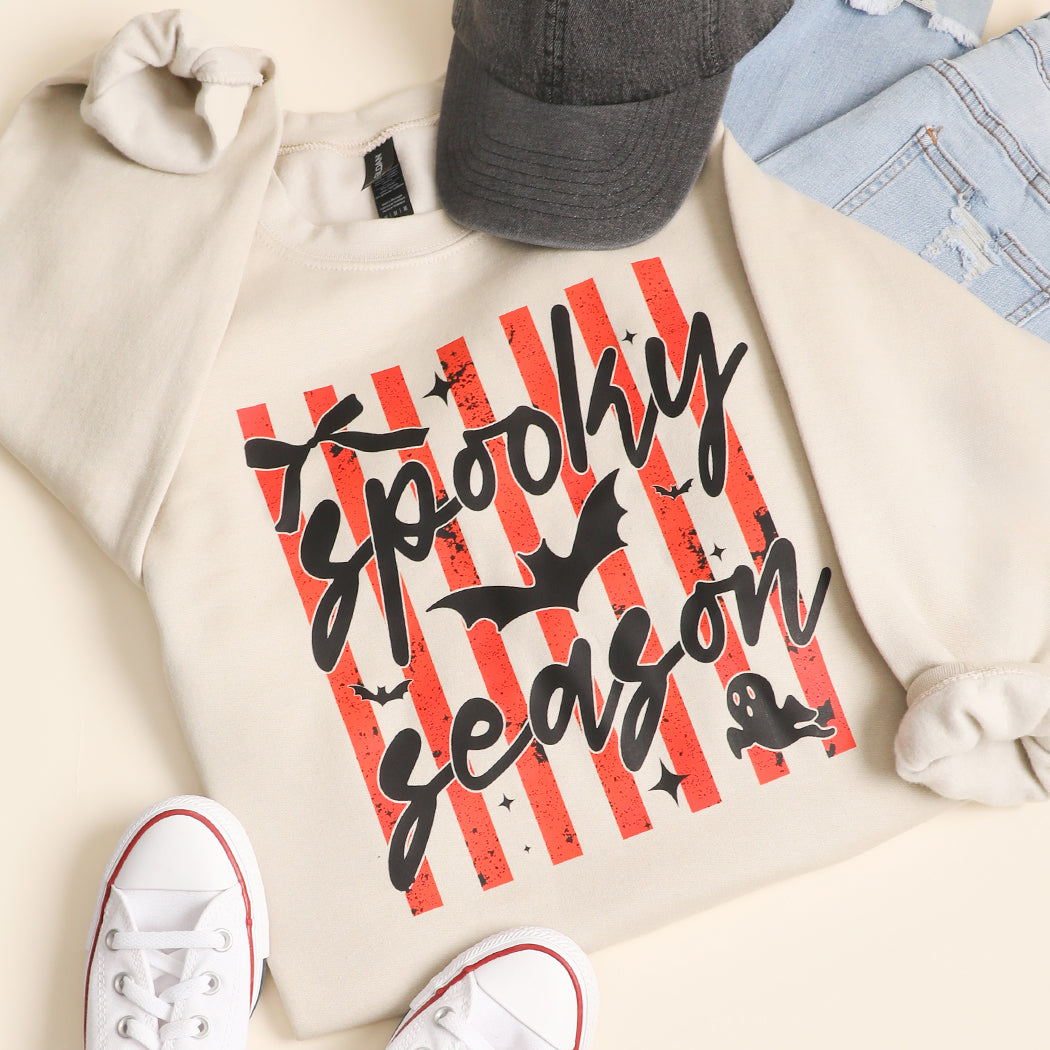 Spooky Season bat graphic sweatshirt in sand