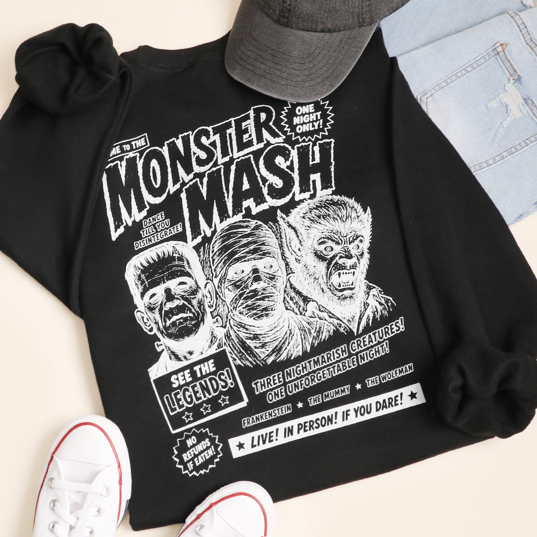 Monster Mash Halloween graphic sweatshirt in black