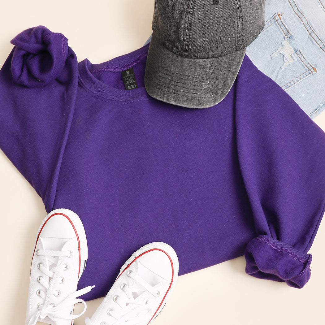 Monster Mash Halloween graphic sweatshirt in purple, back view