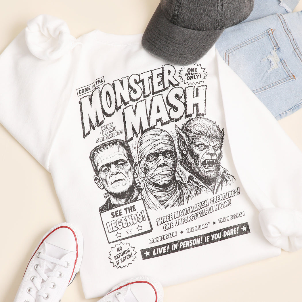 Monster Mash Halloween graphic sweatshirt in white