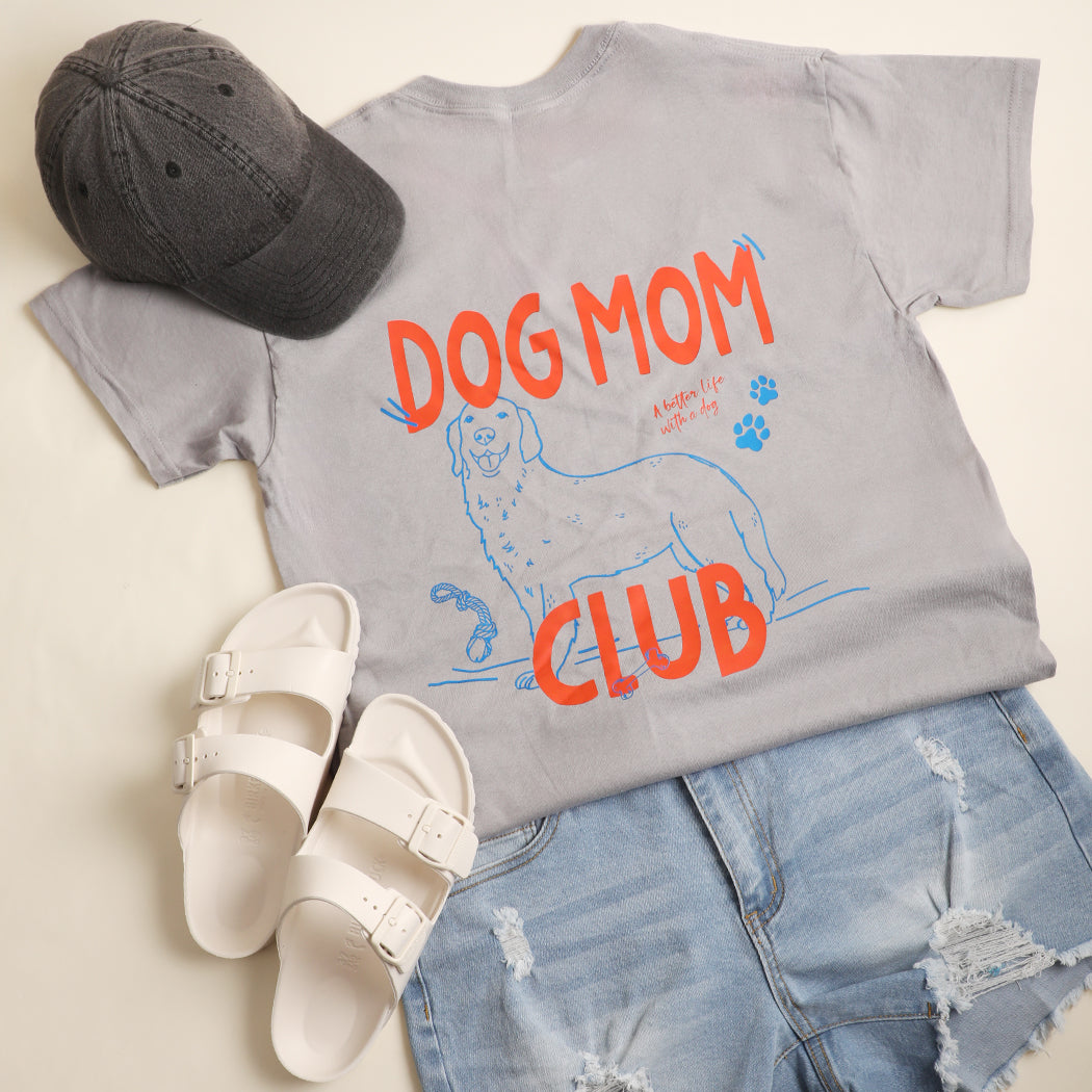 Dog Mom Club Golden Retriever graphic t-shirt in gravel, front view