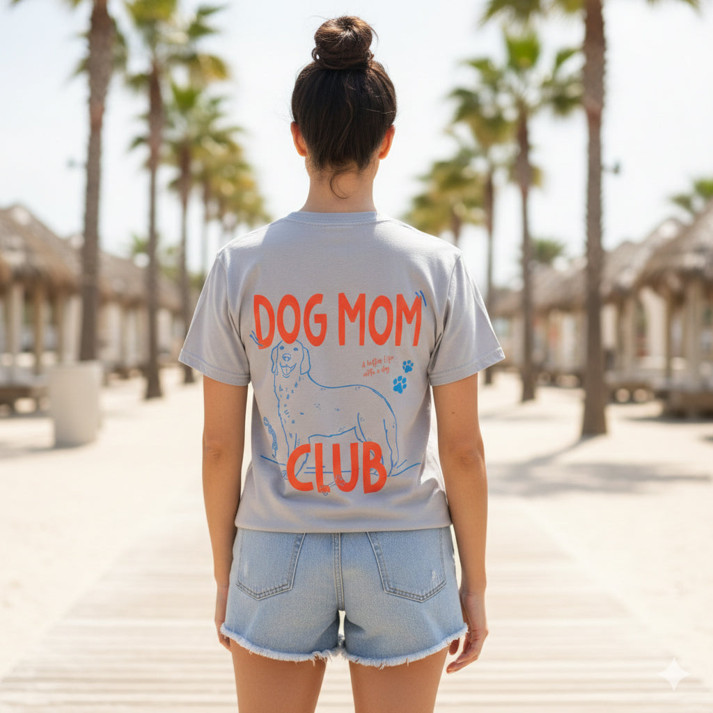 Dog Mom Club Golden Retriever t-shirt worn by model