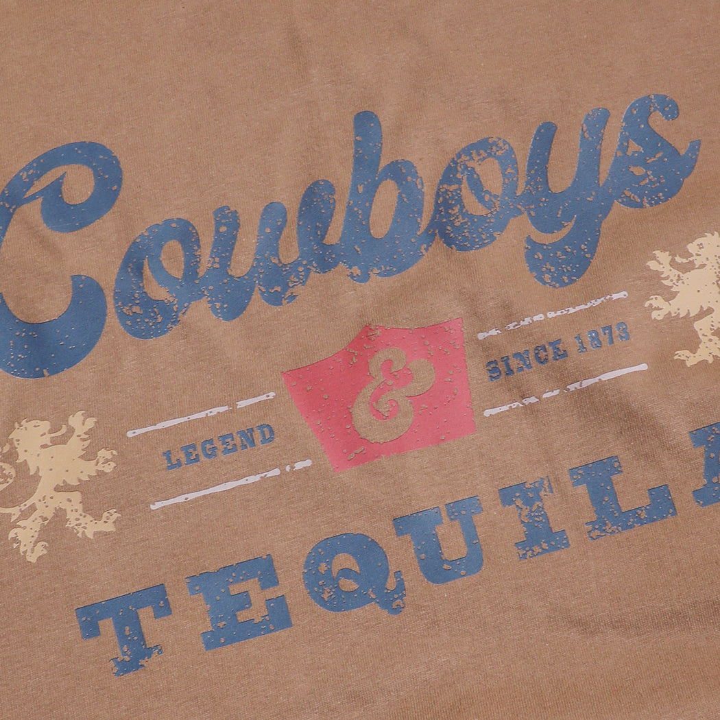 Cowboys And Tequila t-shirt in brown savana, detail view