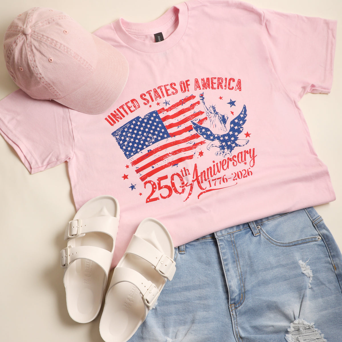 USA 250th Anniversary t-shirt in light pink