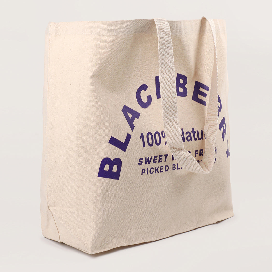 Blackberry canvas tote bag, styled view