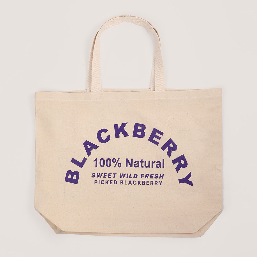 Blackberry canvas tote bag, front view