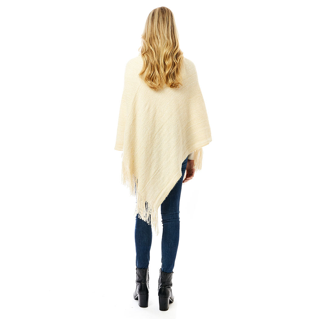 Knitted Fold-Over Button Collar Poncho - Fashion CITY