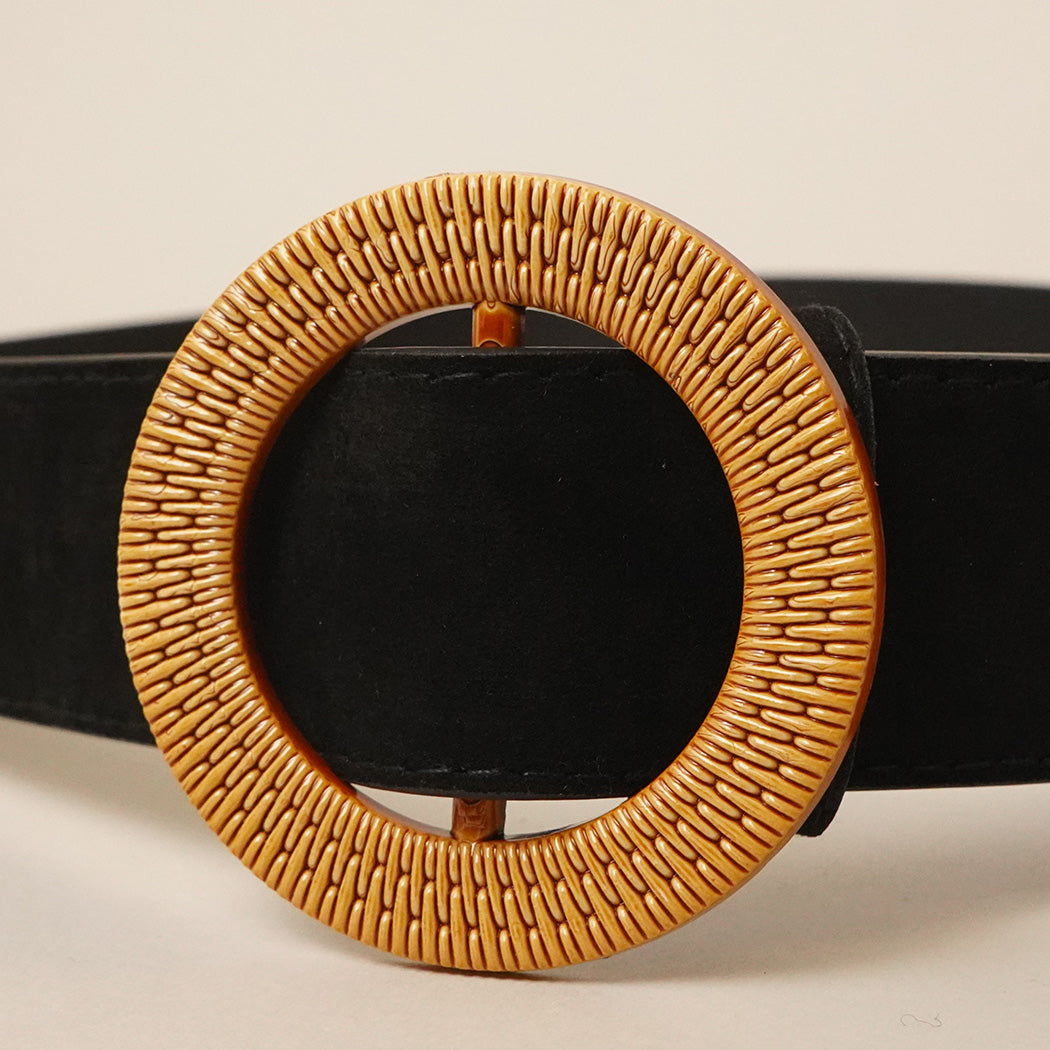 Solid Color Suede w Round Buckle Belt - Fashion CITY