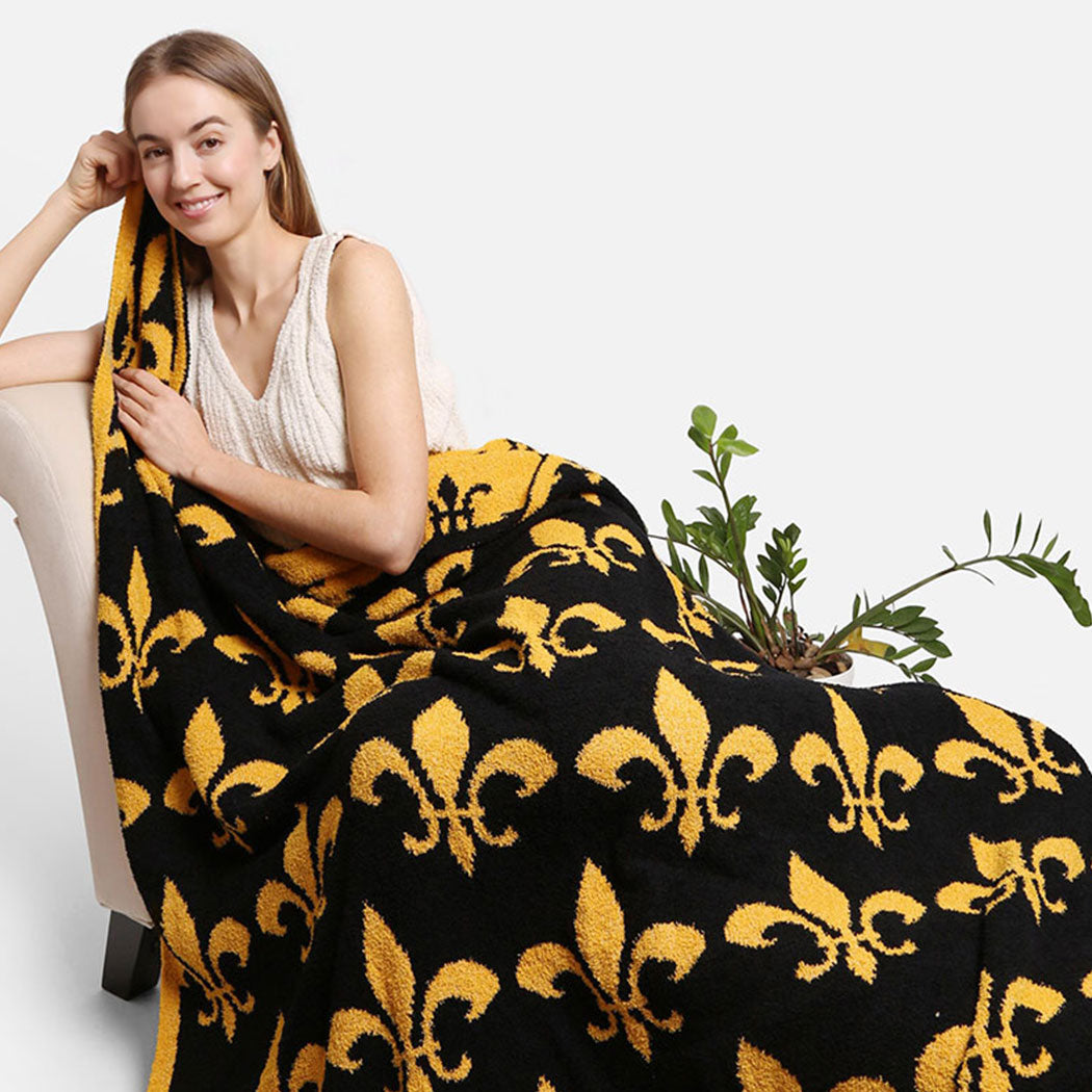Fleur De Lis Pattern Luxury Soft Throw Blanket - Fashion CITY