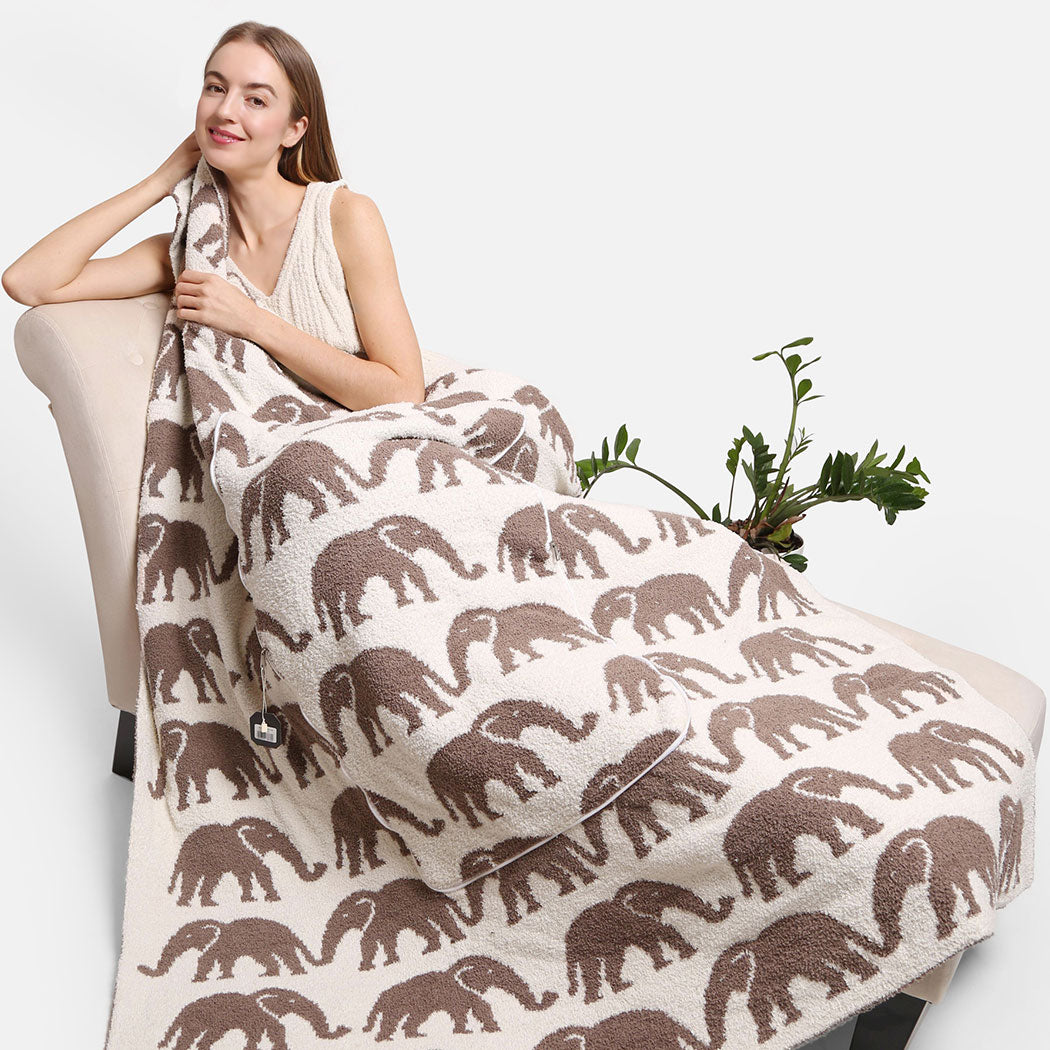 2 In 1 Elephant Print Throw Blanket & Pillow - Fashion CITY