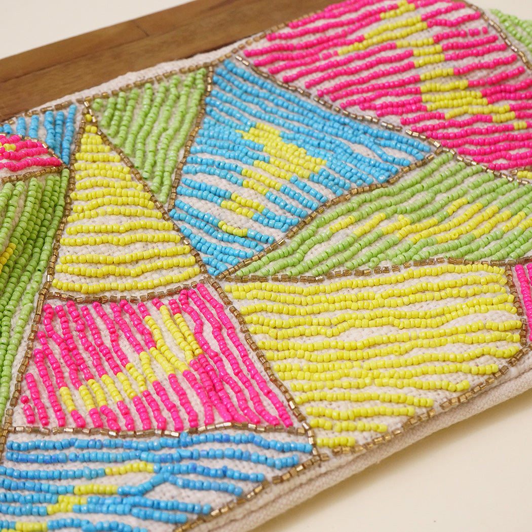 Colorful Beaded Wooden Frame Clutch Bag - Fashion CITY