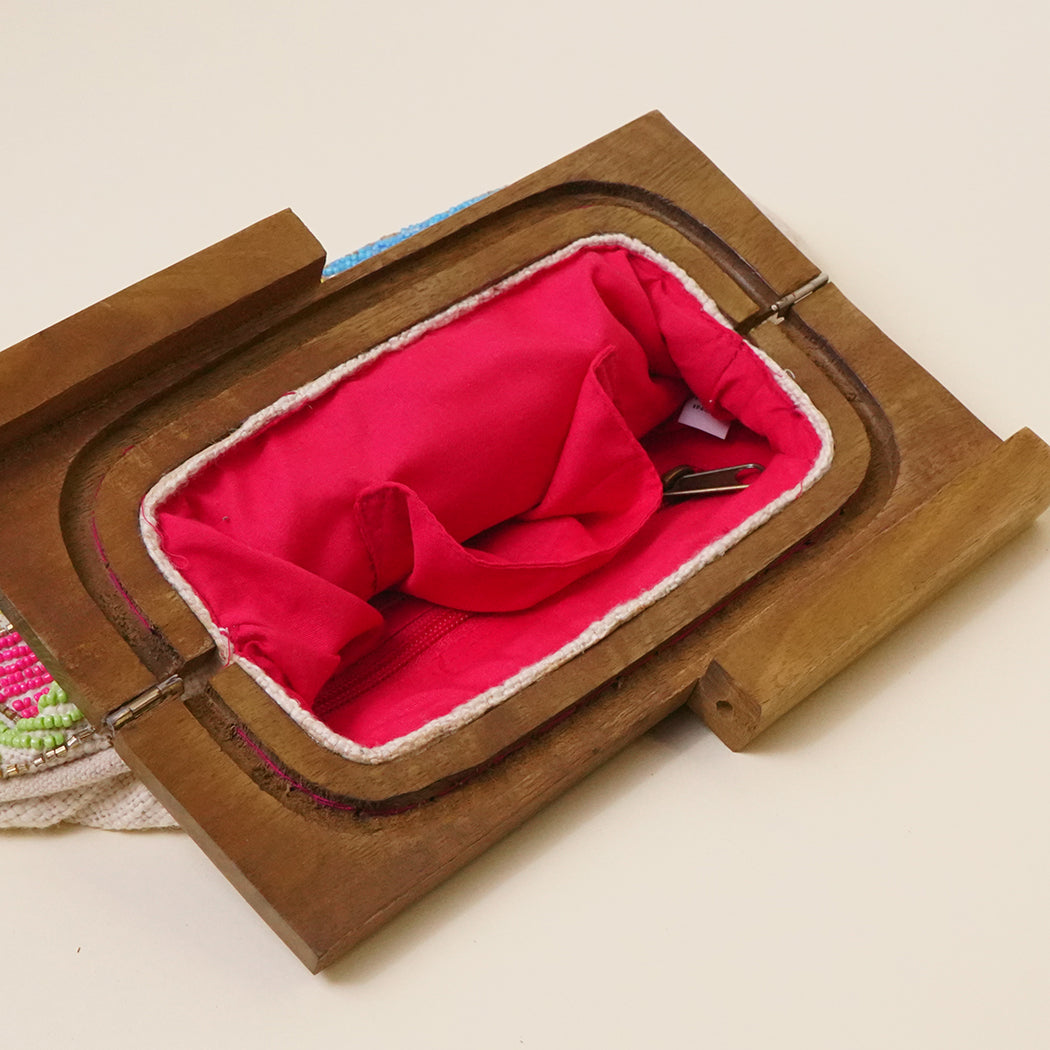 Colorful Beaded Wooden Frame Clutch Bag - Fashion CITY