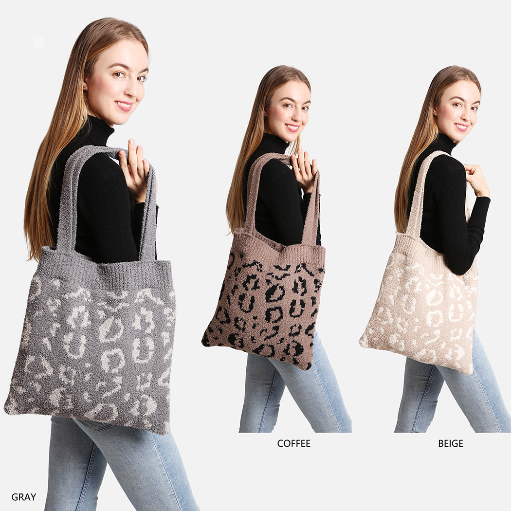 Cheetah Pattern Knit Shoulder Tote Bag - Fashion CITY