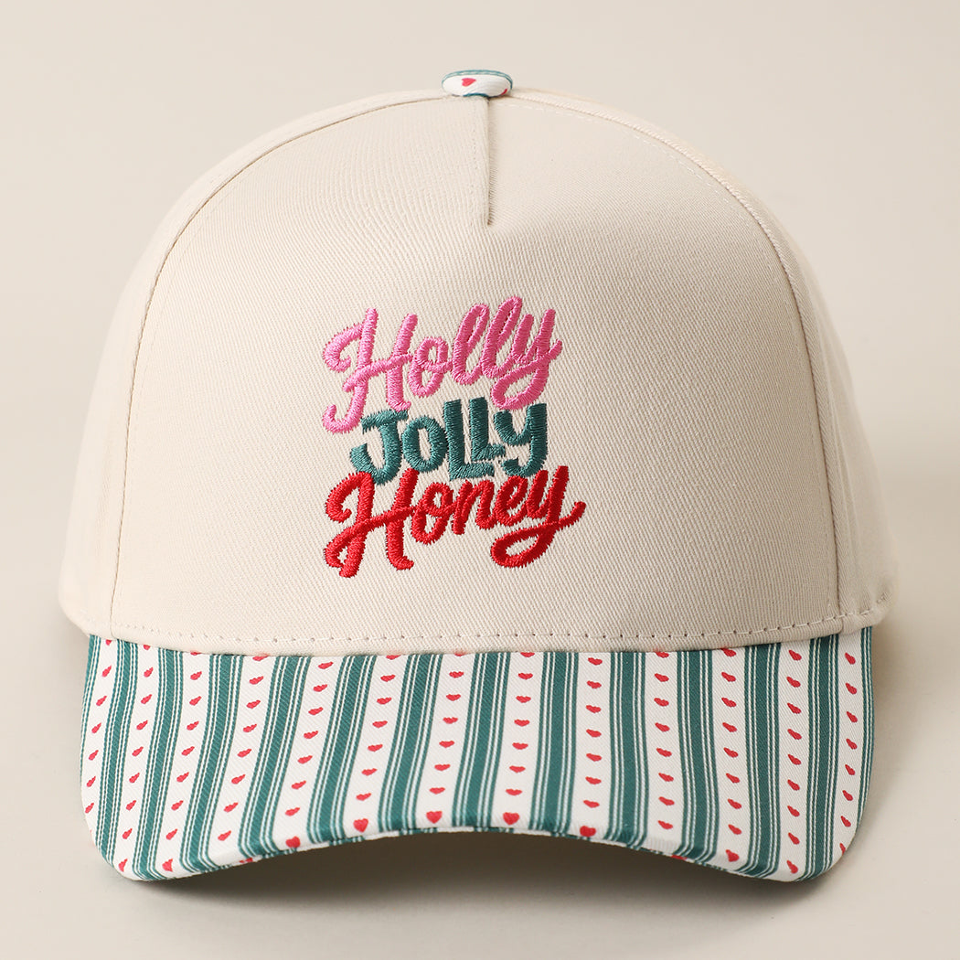Holly Jolly Honey embroidered holiday brim trucker hat in green
