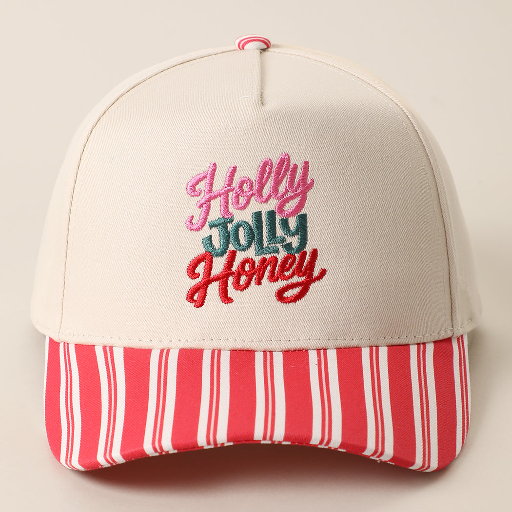 Holly Jolly Honey holiday striped brim trucker hat in red