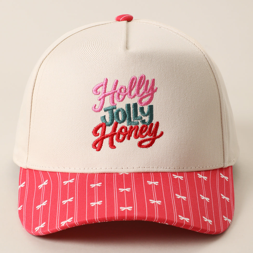 Holly Jolly Honey embroidered holiday brim trucker hat in red