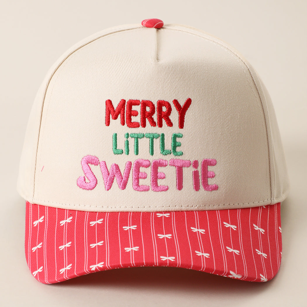Merry Little Sweetie embroidered holiday brim trucker hat in red