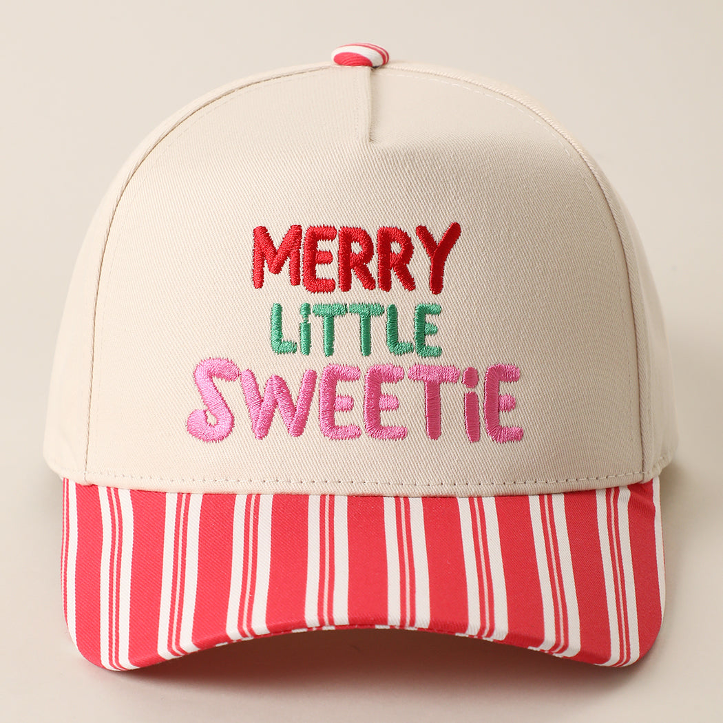 Merry Little Sweetie holiday striped brim trucker hat in red